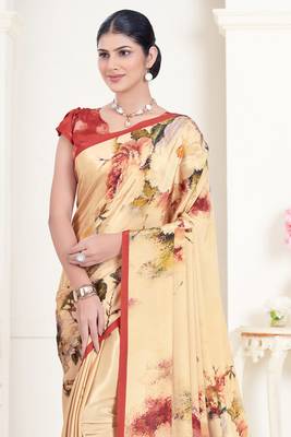 Cream Crepe Soft Silk Designer Digital Printed Girlie Fashion Looks Classy Partywear Saree 2