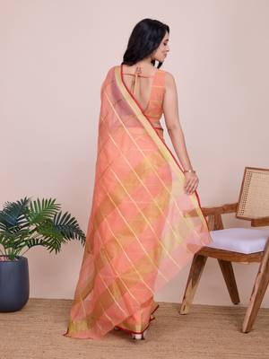 Orange Traditional Kota Doriya c Weaving zari Festive Rajasthani Festive Saree 2