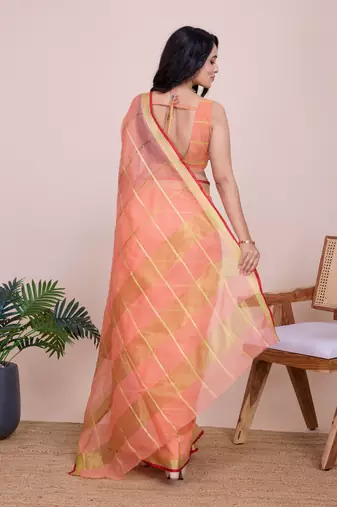 Orange Traditional Kota Doriya c Weaving zari Festive Rajasthani Festive Saree
