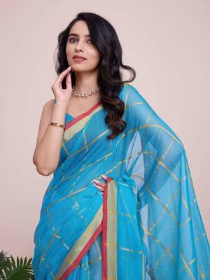 Blue Traditional Kota Doriya c Weaving zari Festive Rajasthani Festive Saree 3