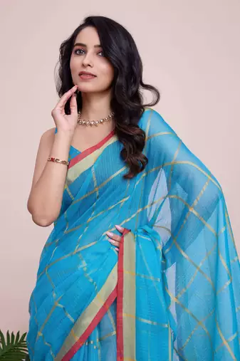 Blue Traditional Kota Doriya c Weaving zari Festive Rajasthani Festive Saree