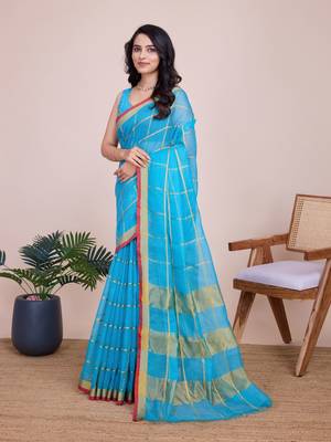 Blue Traditional Kota Doriya c Weaving zari Festive Rajasthani Festive Saree 5