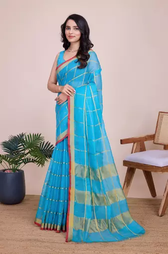 Blue Traditional Kota Doriya c Weaving zari Festive Rajasthani Festive Saree