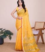 Yellow Traditional Kota Doriya c Weaving Jari Festive Rajasthani Festive Saree