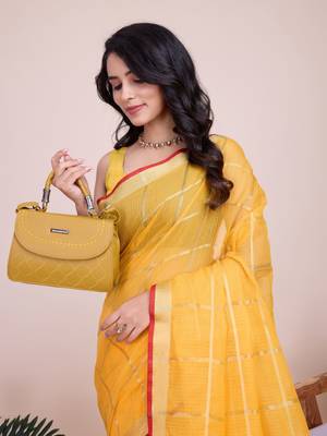 Yellow Traditional Kota Doriya c Weaving zari Festive Rajasthani Festive Saree 3
