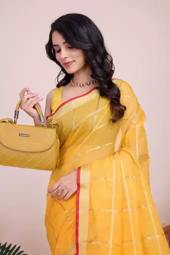 Yellow Traditional Kota Doriya c Weaving zari Festive Rajasthani Festive Saree