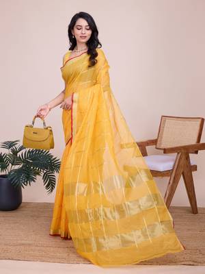 Yellow Traditional Kota Doriya c Weaving zari Festive Rajasthani Festive Saree 5