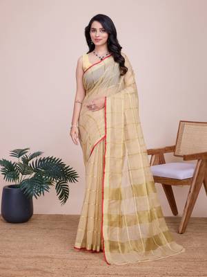 Beige Traditional Kota Doriya c Weaving zari Festive Rajasthani Festive Saree 1