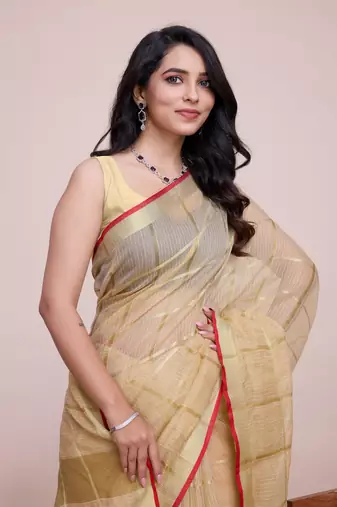 Beige Traditional Kota Doriya c Weaving zari Festive Rajasthani Festive Saree