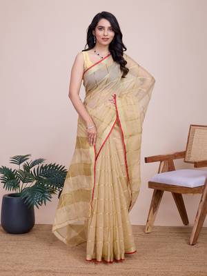 Beige Traditional Kota Doriya c Weaving zari Festive Rajasthani Festive Saree 5