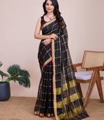 Black Traditional Kota Doriya c Weaving Jari Festive Rajasthani Festive Saree