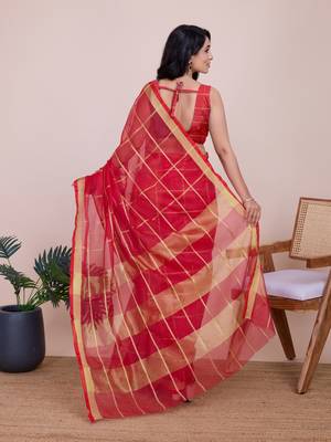 Red Traditional Kota Doriya c Weaving zari Festive Rajasthani Festive Saree 2