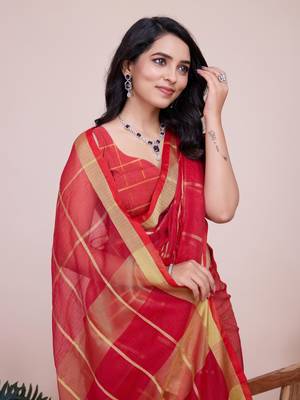Red Traditional Kota Doriya c Weaving zari Festive Rajasthani Festive Saree 3