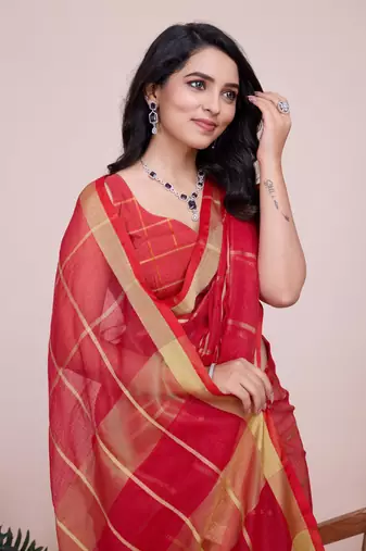 Red Traditional Kota Doriya c Weaving zari Festive Rajasthani Festive Saree