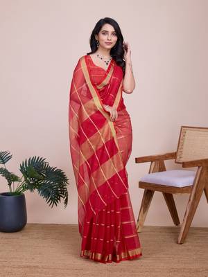 Red Traditional Kota Doriya c Weaving zari Festive Rajasthani Festive Saree 5
