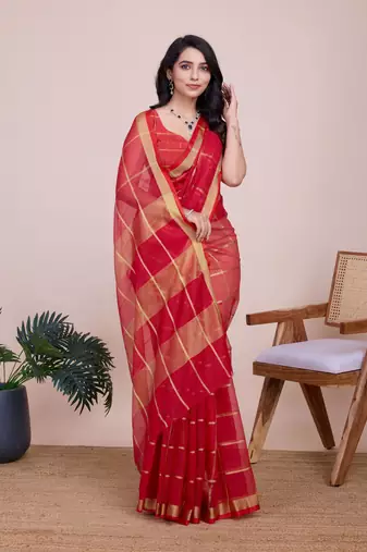 Red Traditional Kota Doriya c Weaving zari Festive Rajasthani Festive Saree