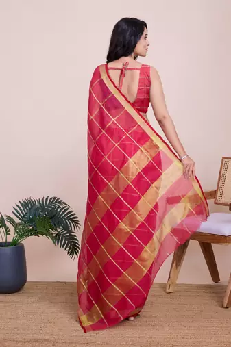 Pink Traditional Kota Doriya c Weaving zari Festive Rajasthani Festive Saree