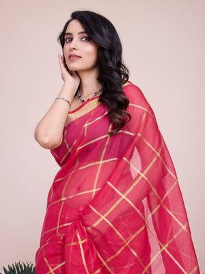 Pink Traditional Kota Doriya c Weaving zari Festive Rajasthani Festive Saree 3