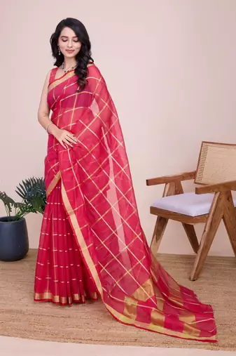 Pink Traditional Kota Doriya c Weaving zari Festive Rajasthani Festive Saree