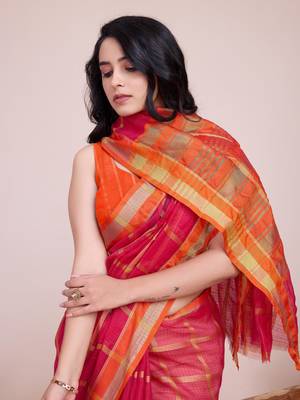 Pink Kota Doriya c Weaving zari Traditioanlly Rich Trendy Festive Indian Saree 3