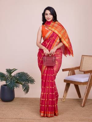 Pink Kota Doriya c Weaving zari Traditioanlly Rich Trendy Festive Indian Saree 5