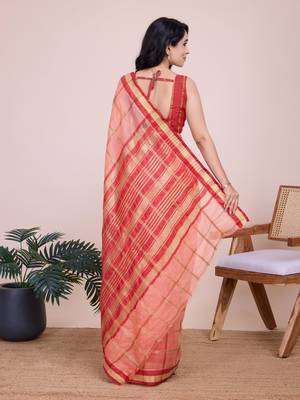 Peach Kota Doriya c Weaving zari Traditioanlly Rich Trendy Festive Indian Saree 2
