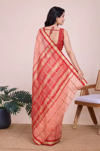 Peach Kota Doriya c Weaving zari Traditioanlly Rich Trendy Festive Indian Saree