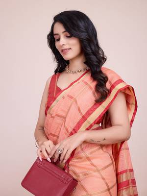 Peach Kota Doriya c Weaving zari Traditioanlly Rich Trendy Festive Indian Saree 3