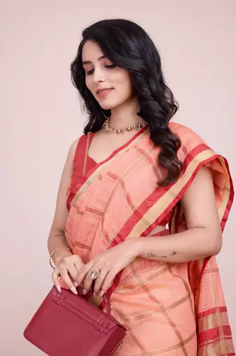 Peach Kota Doriya c Weaving zari Traditioanlly Rich Trendy Festive Indian Saree