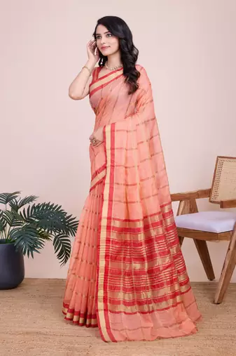 Peach Kota Doriya c Weaving zari Traditioanlly Rich Trendy Festive Indian Saree