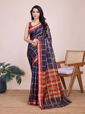 Blue Kota Doriya c Weaving zari Traditioanlly Rich Trendy Festive Indian Saree 1