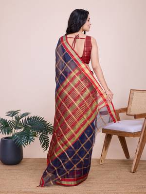 Blue Kota Doriya c Weaving zari Traditioanlly Rich Trendy Festive Indian Saree 2