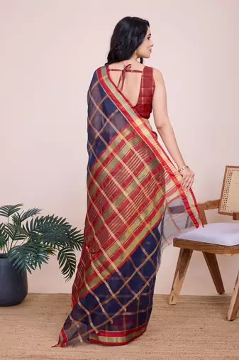 Blue Kota Doriya c Weaving zari Traditioanlly Rich Trendy Festive Indian Saree