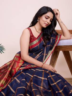 Blue Kota Doriya c Weaving zari Traditioanlly Rich Trendy Festive Indian Saree 3