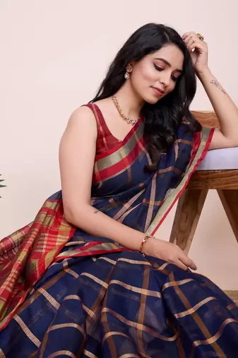 Blue Kota Doriya c Weaving zari Traditioanlly Rich Trendy Festive Indian Saree