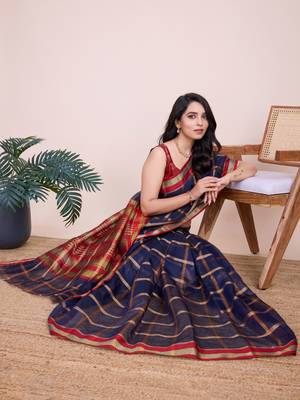 Blue Kota Doriya c Weaving zari Traditioanlly Rich Trendy Festive Indian Saree 5
