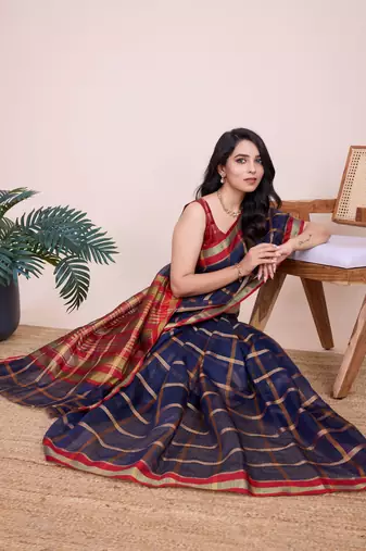 Blue Kota Doriya c Weaving zari Traditioanlly Rich Trendy Festive Indian Saree
