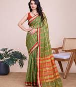 Green Kota Doriya c Weaving Jari Traditioanlly Rich Trendy Festive Indian Saree