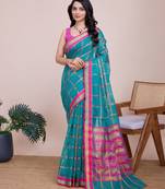 Sea Green Kota Doriya c Weaving Jari Traditioanlly Rich Trendy Festive Indian Saree