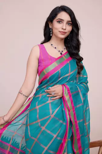 Sea Green Kota Doriya c Weaving zari Traditioanlly Rich Trendy Festive Indian Saree
