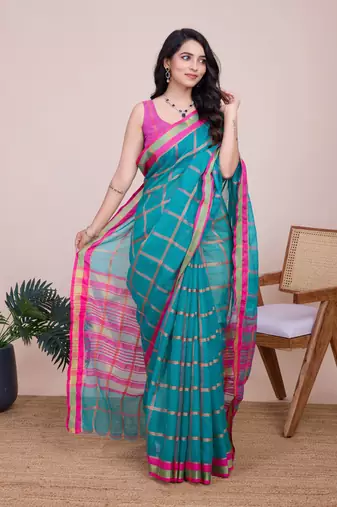 Sea Green Kota Doriya c Weaving zari Traditioanlly Rich Trendy Festive Indian Saree