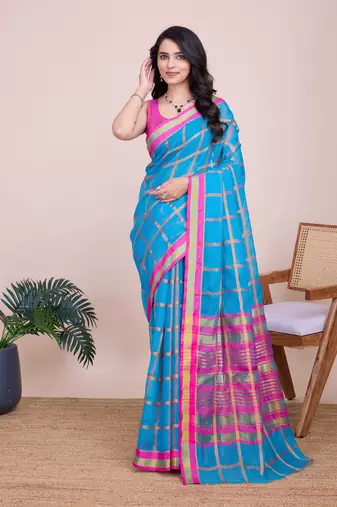 Turquoise Kota Doriya c Weaving Jari Designer Traditioanlly Rich Trendy Festive Indian Saree