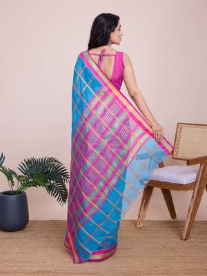 Turquoise Kota Doriya c Weaving zari Traditioanlly Rich Trendy Festive Indian Saree 2