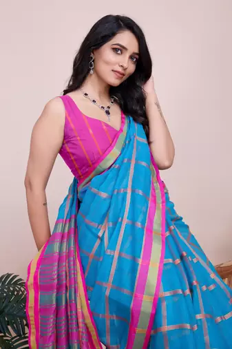 Turquoise Kota Doriya c Weaving zari Traditioanlly Rich Trendy Festive Indian Saree
