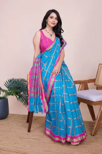 Turquoise Kota Doriya c Weaving zari Traditioanlly Rich Trendy Festive Indian Saree