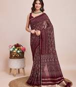Burgundy Cotton Silk Weaving Designer Zari Work Pallu With Traditioanl Bandhani Printed Girlie Festive Traditional Saree
