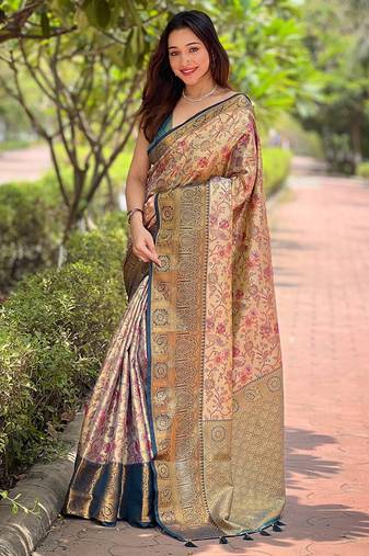 Beige Silk Woven Meenakari Designer Heavy Looks Rich Traditional Ethnic Ceremonial Saree