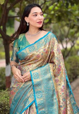 Beige Silk Woven Meenakari Heavy Look Traditional Ethnic Saree 2