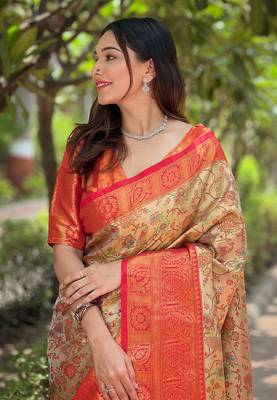 Beige Silk Woven Meenakari Heavy Looks Rich Traditional Ethnic Ceremonial Saree 2