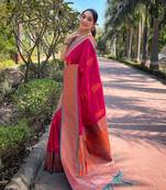 Pink Soft Silk Woven Jari Designer Rich Looks Ethnic Partywear Saree